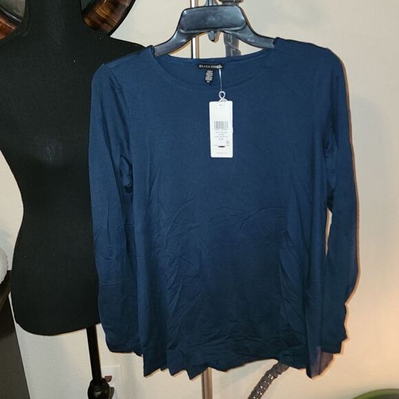 Eileen Fisher Crewneck Jewel Neck Top on Storm, Size S/P - Picture 5 of 6